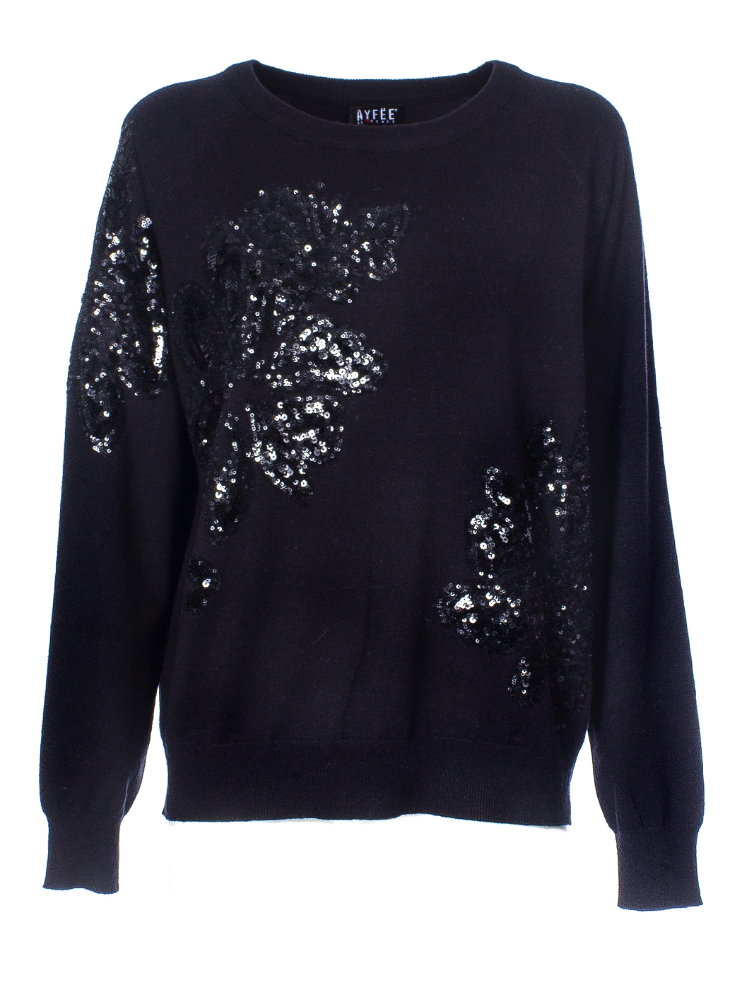 MAGLIA DETTAGLIO FLOWER PAILLETTES, 3 TG,52%VI 23%NY 25%PL, MADE IN PRC          - BLACK